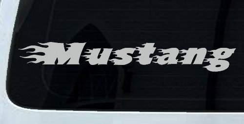 Flaming Mustang Racing Car or Truck Window Decal Sticker (Light Gray)