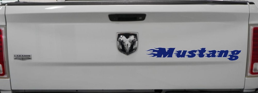 Flaming Mustang Racing Car or Truck Window Decal Sticker (Navy)