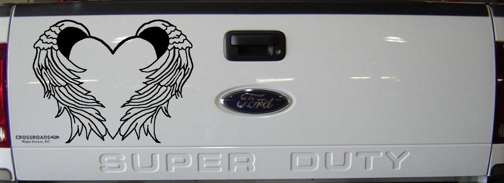 Heart With Angel Wings Christian Car or Truck Window Decal Sticker (Black)