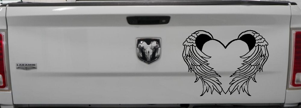 Heart With Angel Wings Christian Car or Truck Window Decal Sticker (Black)
