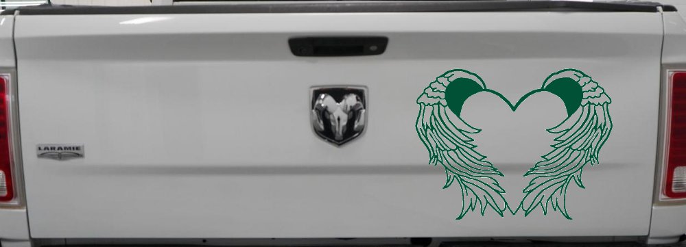 Heart With Angel Wings Christian Car or Truck Window Decal Sticker (Dark Green)