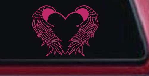 Heart With Angel Wings Christian Car or Truck Window Decal Sticker (Hot Pink)