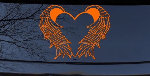 Heart With Angel Wings Christian Car or Truck Window Decal Sticker (Orange)