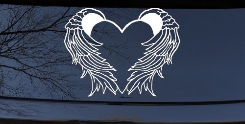 Heart With Angel Wings Christian Car or Truck Window Decal Sticker (White)