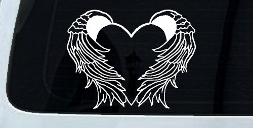 Heart With Angel Wings Christian Car or Truck Window Decal Sticker (White)