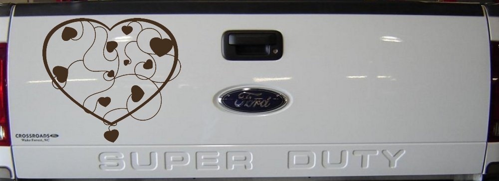 Heart With Vines Swirls Car or Truck Window Decal Sticker (Brown)