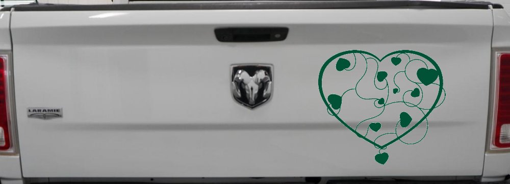 Heart With Vines Swirls Car or Truck Window Decal Sticker (Dark Green)