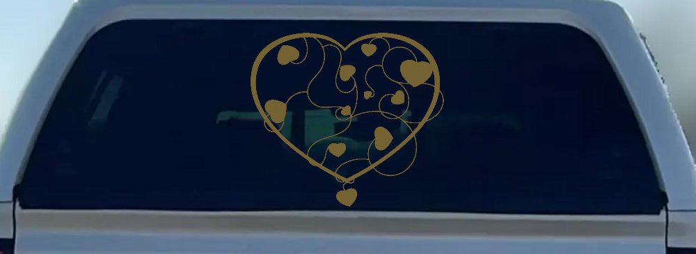 Heart With Vines Swirls Car or Truck Window Decal Sticker (Gold)