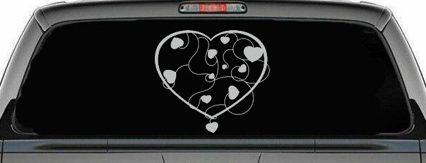 Heart With Vines Swirls Car or Truck Window Decal Sticker (Light Gray)
