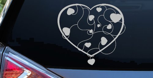 Heart With Vines Swirls Car or Truck Window Decal Sticker (Light Gray)