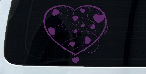 Heart With Vines Swirls Car or Truck Window Decal Sticker (Violet)