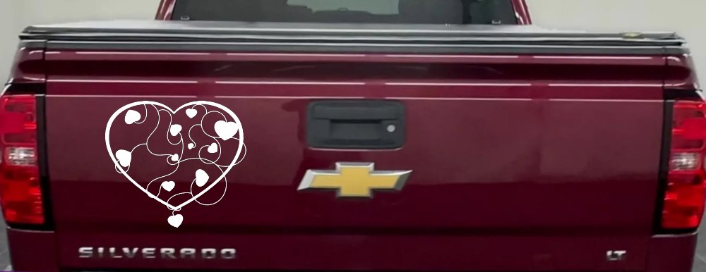 Heart With Vines Swirls Car or Truck Window Decal Sticker (White)