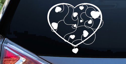 Heart With Vines Swirls Car or Truck Window Decal Sticker (White)