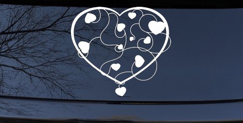 Heart With Vines Swirls Car or Truck Window Decal Sticker (White)