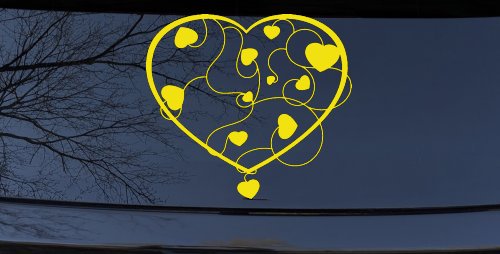 Heart With Vines Swirls Car or Truck Window Decal Sticker (Yellow)