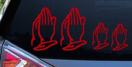 Praying Hands Christian Stick Family Car or Truck Window Decal Sticker (Red)