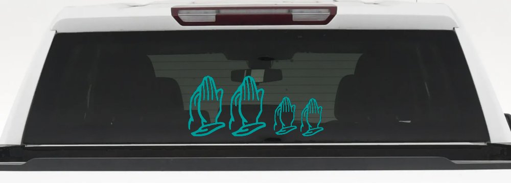 Praying Hands Christian Stick Family Car or Truck Window Decal Sticker (Turquoise)