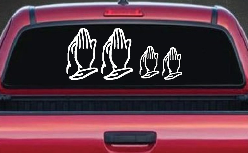 Praying Hands Christian Stick Family Car or Truck Window Decal Sticker (White)
