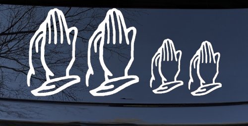 Praying Hands Christian Stick Family Car or Truck Window Decal Sticker (White)