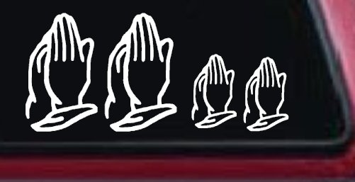 Praying Hands Christian Stick Family Car or Truck Window Decal Sticker (White)