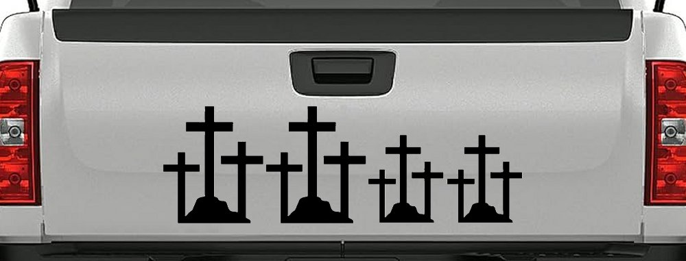 Christian 3 Crosses Stick Family Car or Truck Window Decal Sticker (Black)