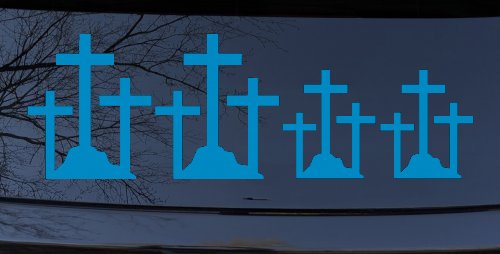 Christian 3 Crosses Stick Family Car or Truck Window Decal Sticker (Blue)