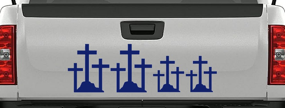 Christian 3 Crosses Stick Family Car or Truck Window Decal Sticker (Navy)