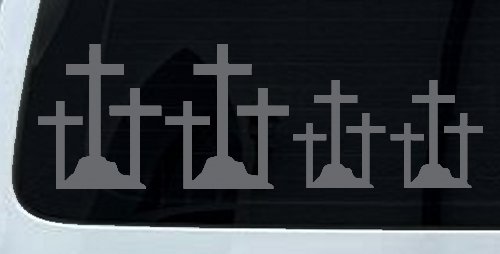 Christian 3 Crosses Stick Family Car or Truck Window Decal Sticker (Silver)
