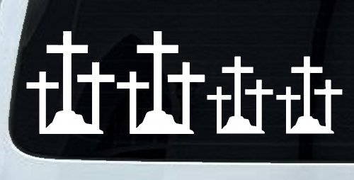 Christian 3 Crosses Stick Family Car or Truck Window Decal Sticker (White)