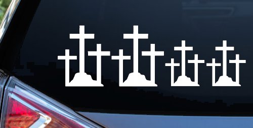 Christian 3 Crosses Stick Family Car or Truck Window Decal Sticker (White)