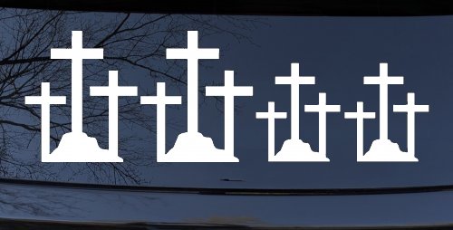 Christian 3 Crosses Stick Family Car or Truck Window Decal Sticker (White)