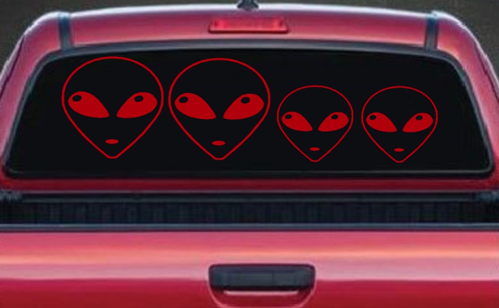 Alien Stick Family Car or Truck Window Decal Sticker (Red)