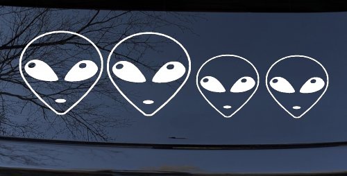 Alien Stick Family Car or Truck Window Decal Sticker (White)
