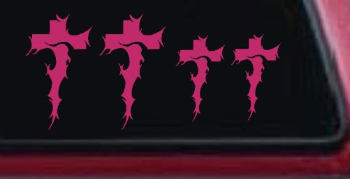 Christian Tribal Cross Stick Family Car or Truck Window Decal Sticker (Hot Pink)