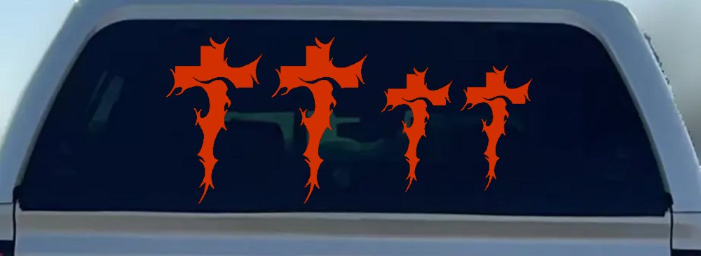 Christian Tribal Cross Stick Family Car or Truck Window Decal Sticker (Orange Red)