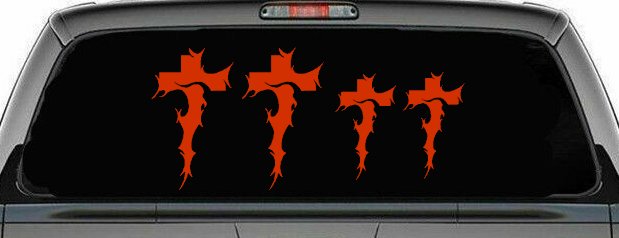 Christian Tribal Cross Stick Family Car or Truck Window Decal Sticker (Orange Red)