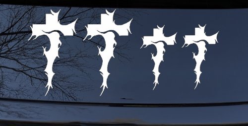 Christian Tribal Cross Stick Family Car or Truck Window Decal Sticker (White)