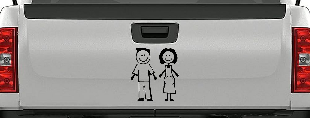 Expecting Family Stick Figure Car Decal - Window Vinyl Sticker (Black)