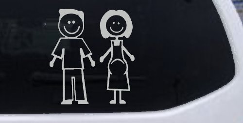 Expecting Family Stick Family Car or Truck Window Decal Sticker (Light Gray)