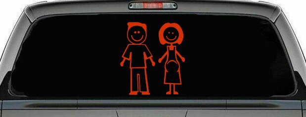 Expecting Family Stick Family Car or Truck Window Decal Sticker (Orange Red)