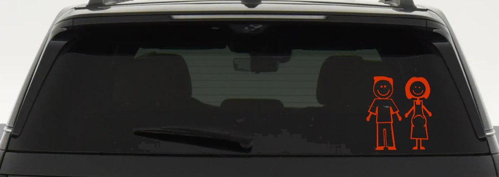 Expecting Family Stick Family Car or Truck Window Decal Sticker (Orange Red)