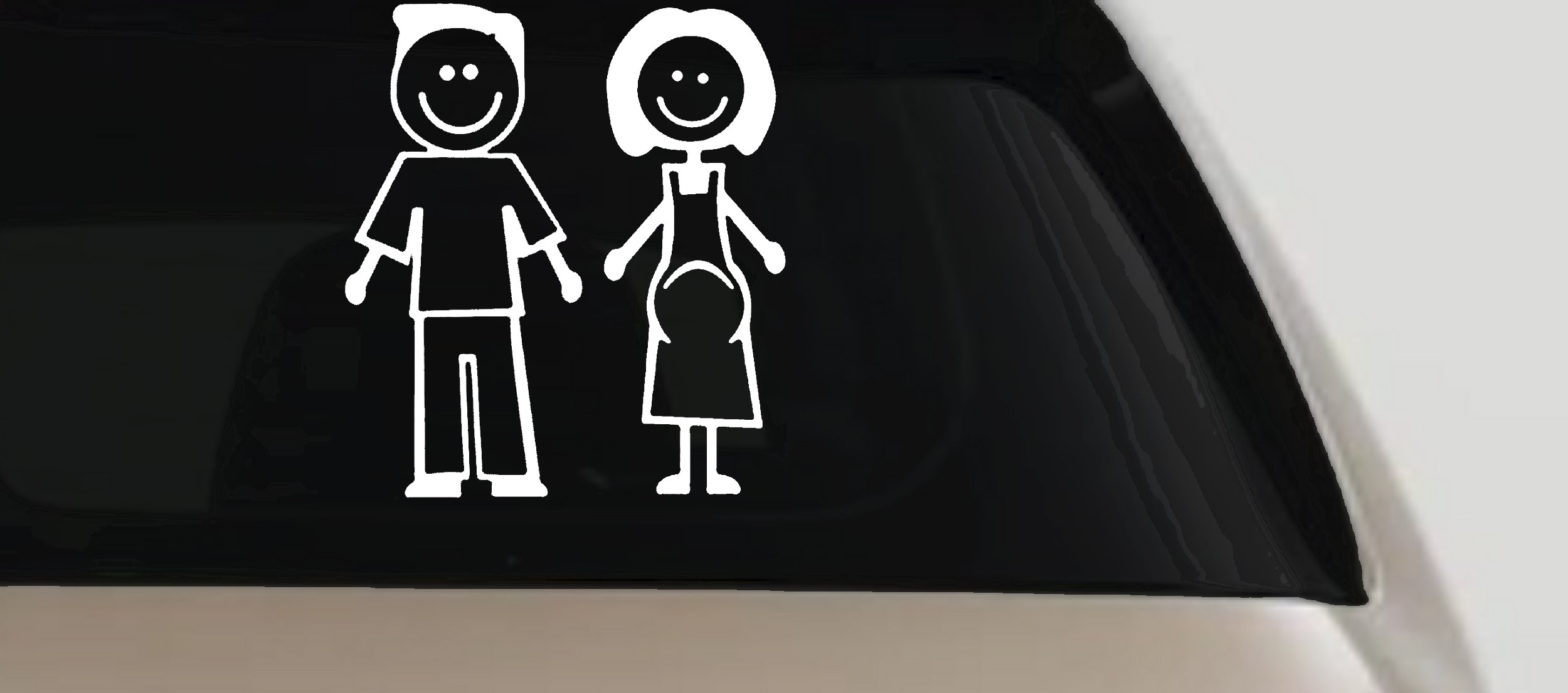 Expecting Family Stick Figure Car Decal - Window Vinyl Sticker (White)