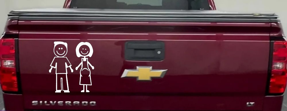 Expecting Family Stick Family Car or Truck Window Decal Sticker (White)