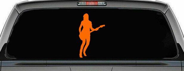 Guitar Player Car or Truck Window Decal Sticker (Orange)