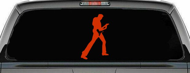 Guitar Player Car or Truck Window Decal Sticker (Orange Red)