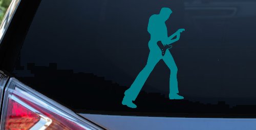 Guitar Player Car or Truck Window Decal Sticker (Turquoise Blue)