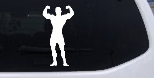 Body Builder Sports Car or Truck Window Decal Sticker (White)