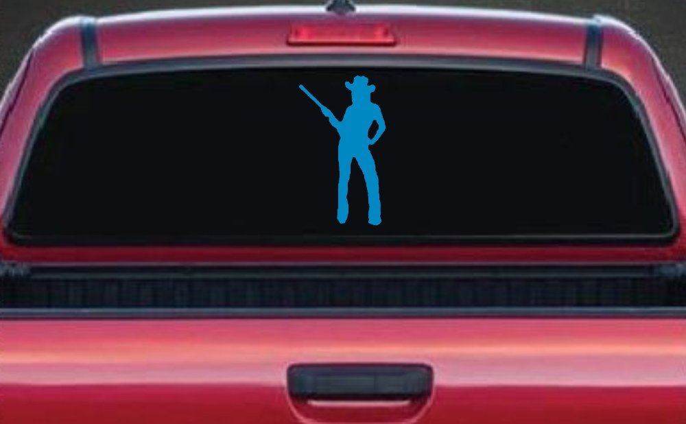 Cowgirl With Gun Western Ranch Car or Truck Window Decal Sticker (Blue)