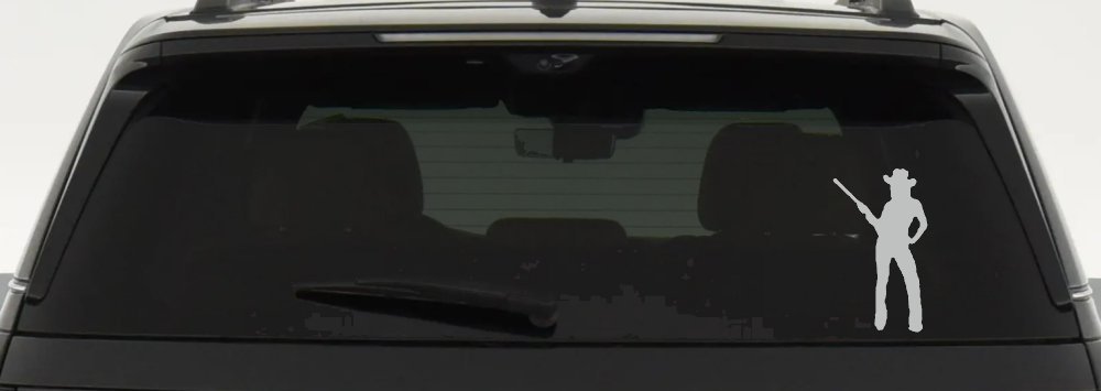 Cowgirl With Gun Western Ranch Car or Truck Window Decal Sticker (Light Gray)