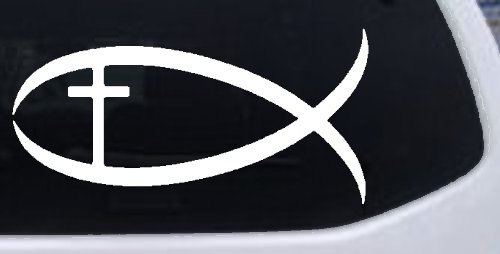 Christian Fish Decal for Car or Truck Window Vinyl Sticker (White)